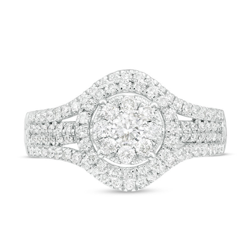 1.00 CT. T.W. Composite Diamond Double Frame Split Shank Engagement Ring in 14K White Gold|Peoples Jewellers
