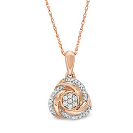 0.065 CT. T.W. Multi-Diamond Love Knot Pendant in 10K Rose Gold