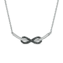 0.29 CT. T.W. Enhanced Black and White Diamond Sideways Infinity Curved Bar Necklace in Sterling Silver - 16.75&quot;