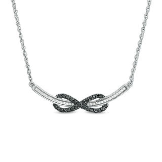 0.29 CT. T.W. Enhanced Black and White Diamond Sideways Infinity Curved Bar Necklace in Sterling Silver - 16.75"