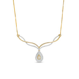 0.29 CT. T.W. Diamond Twist Chevron with Teardrop Necklace in 10K Gold - 16.75&quot;