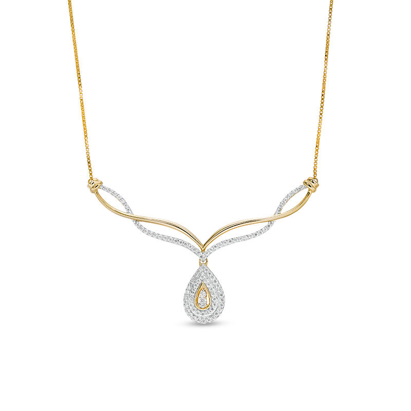 0.29 CT. T.W. Diamond Twist Chevron with Teardrop Necklace in 10K Gold - 16.75"|Peoples Jewellers