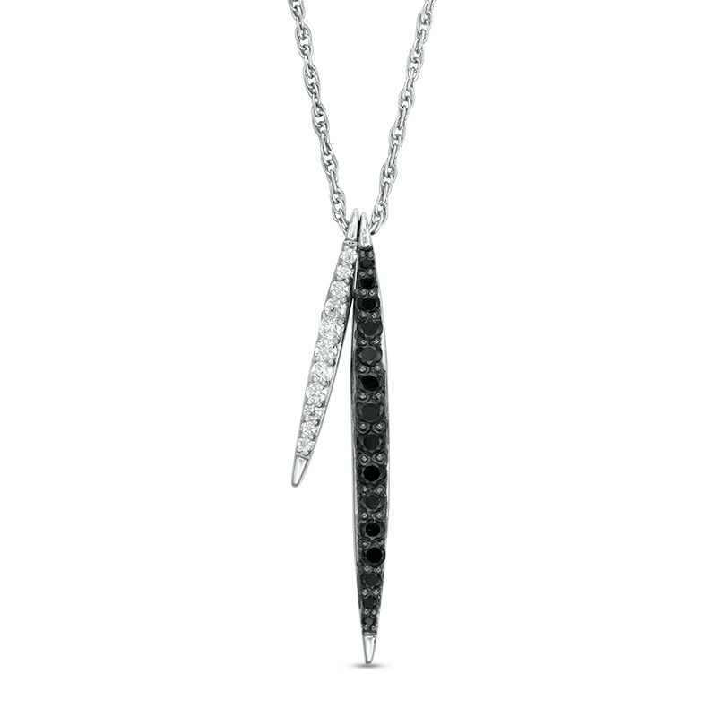 0.18 CT. T.W. Enhanced Black and White Diamond Vertical Bars Pendant in Sterling Silver|Peoples Jewellers