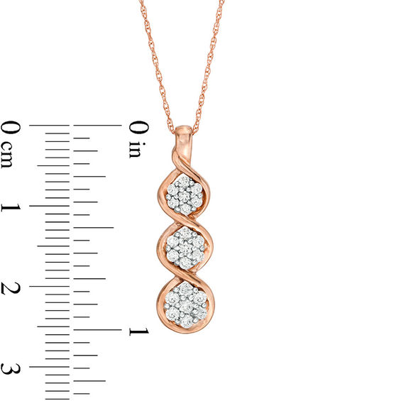 0.29 CT. T.W. Multi-Diamond Triple Drop Pendant in 10K Rose Gold