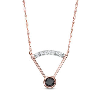 0.18 CT. T.W. Enhanced Black and White Diamond Solitaire with Curved Bar Necklace in 10K Rose Gold - 17.5"