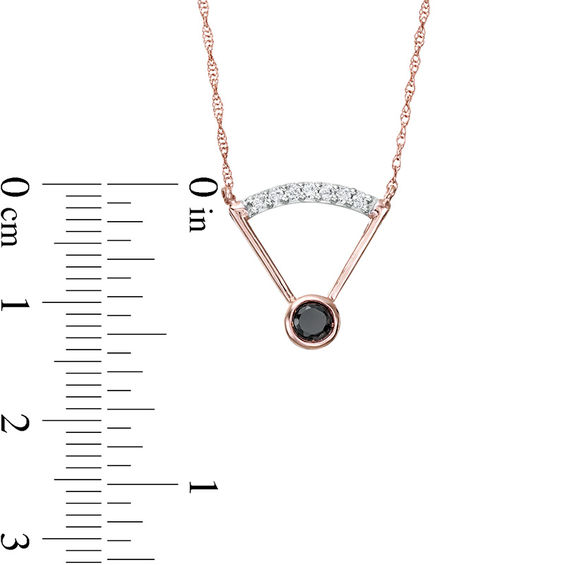 0.18 CT. T.W. Enhanced Black and White Diamond Solitaire with Curved Bar Necklace in 10K Rose Gold - 17.5"