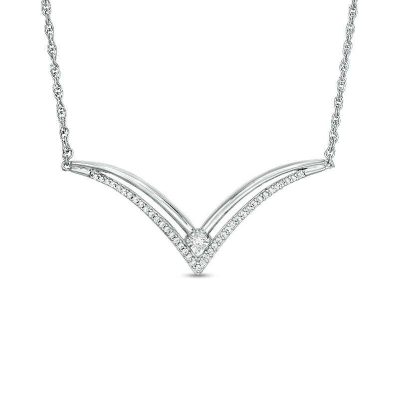 0.145 CT. T.W. Diamond Double Row "V" Necklace in Sterling Silver - 16.5"|Peoples Jewellers