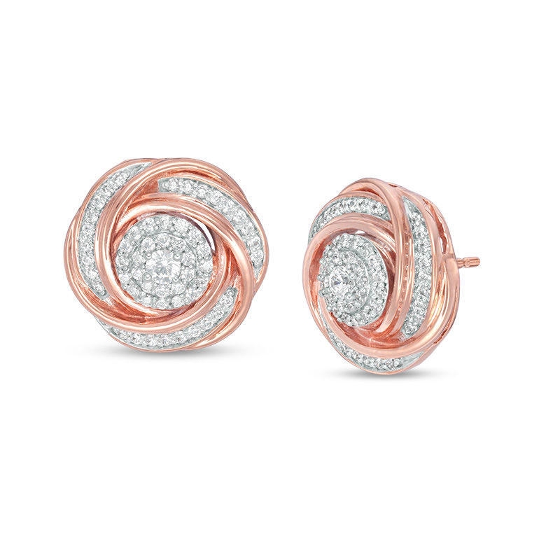 0.45 CT. T.W. Multi-Diamond Love Knot Stud Earrings in 10K Rose Gold|Peoples Jewellers