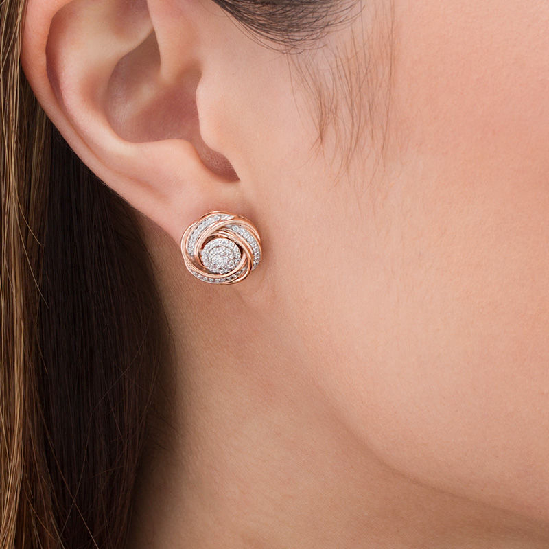 0.45 CT. T.W. Multi-Diamond Love Knot Stud Earrings in 10K Rose Gold