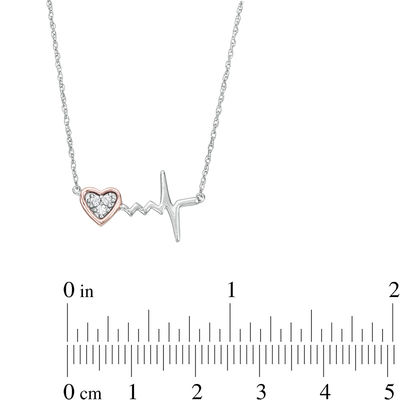 0.04 CT. T.W. Diamond Heart and Heartbeat Necklace in Sterling Silver and 10K Rose Gold