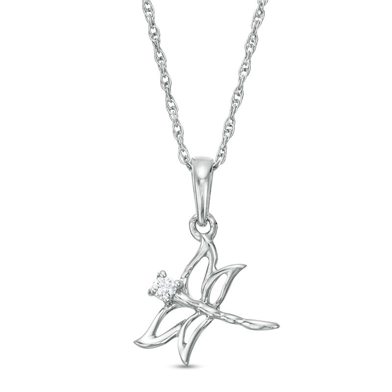 Diamond Accent Tilted Dragonfly Pendant in Sterling Silver|Peoples Jewellers