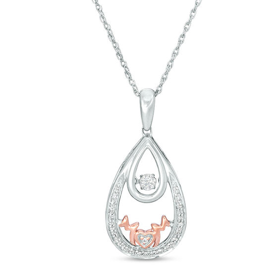 Unstoppable Love™ 0.116 CT. T.W. Diamond "MOM" Double Teardrop Pendant in Sterling Silver and 10K Rose Gold