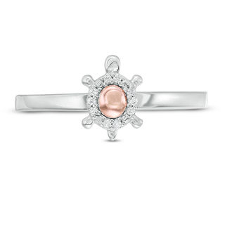 Diamond Accent Turtle Stackable Ring in Sterling Silver and 10K Rose Gold