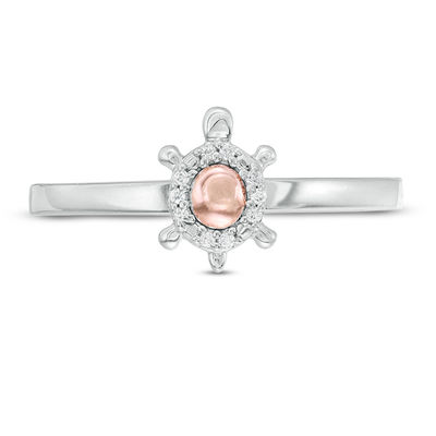 Diamond Accent Turtle Stackable Ring in Sterling Silver and 10K Rose Gold