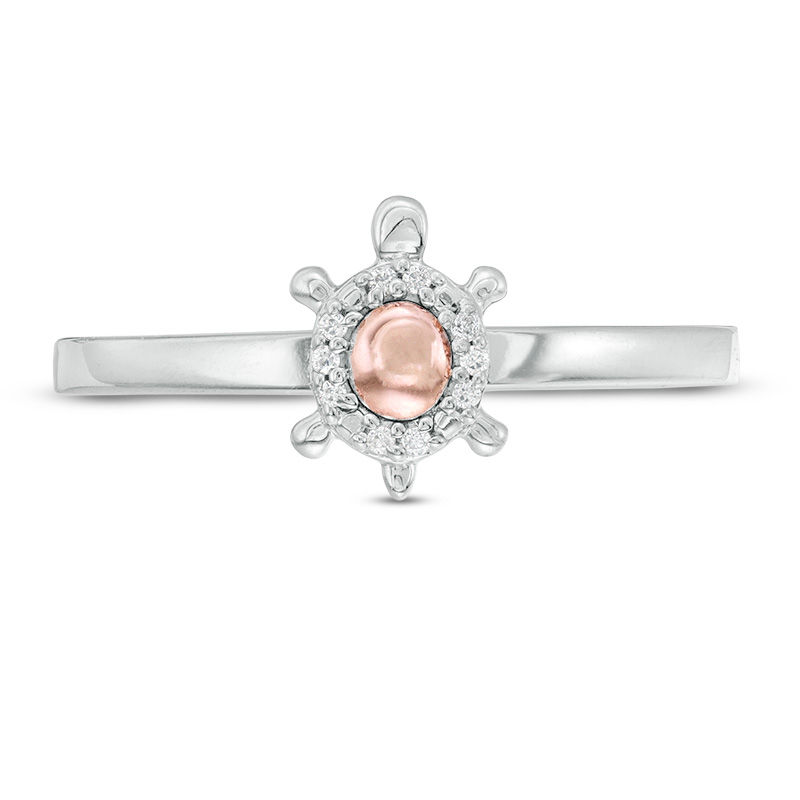 Diamond Accent Turtle Stackable Ring in Sterling Silver and 10K Rose Gold|Peoples Jewellers