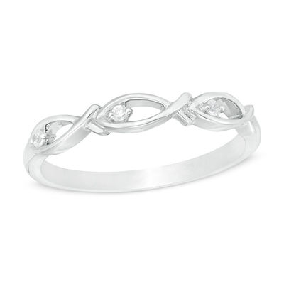 Diamond Accent Ichthys Stackable Ring in Sterling Silver