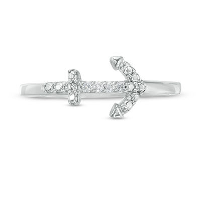 Diamond Accent Sideways Anchor Stackable Ring in Sterling Silver