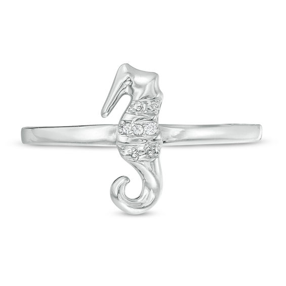 Diamond Accent Seahorse Stackable Ring in Sterling Silver