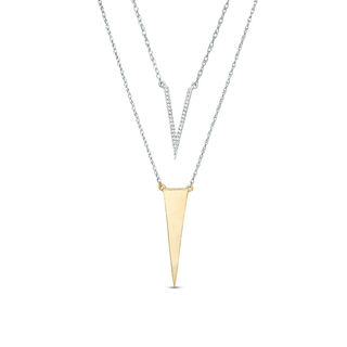 0.086 CT. T.W. Diamond Elongated Triangle Layered Necklace in Sterling Silver and 10K Gold - 20"