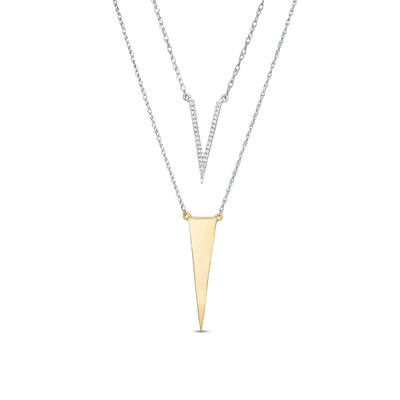 0.086 CT. T.W. Diamond Elongated Triangle Layered Necklace in Sterling Silver and 10K Gold - 20"