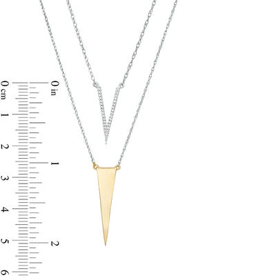 0.086 CT. T.W. Diamond Elongated Triangle Layered Necklace in Sterling Silver and 10K Gold - 20"