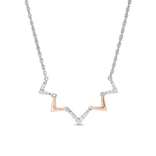 0.115 CT. T.W. Diamond Alternating Chevron Necklace in Sterling Silver and 10K Rose Gold - 16.5"