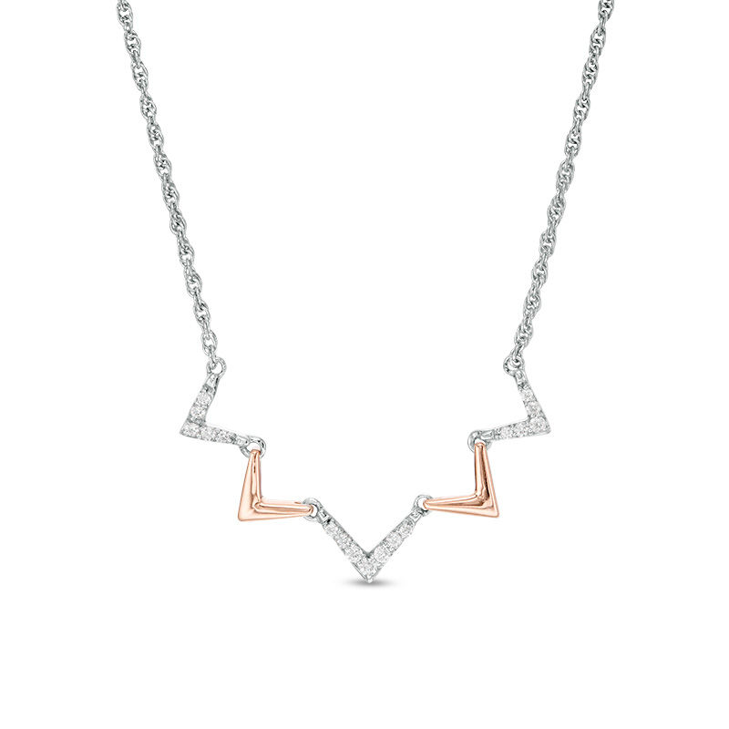 0.115 CT. T.W. Diamond Alternating Chevron Necklace in Sterling Silver and 10K Rose Gold - 16.5"|Peoples Jewellers