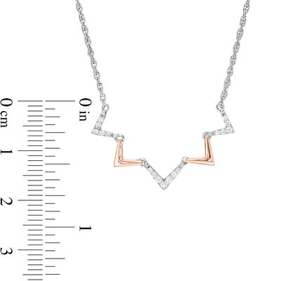 0.115 CT. T.W. Diamond Alternating Chevron Necklace in Sterling Silver and 10K Rose Gold - 16.5"