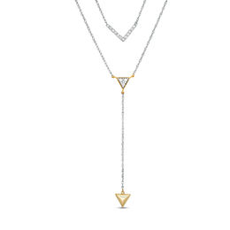 0.115 CT. T.W. Diamond Chevron and Triangle Double Strand &quot;Y&quot; Necklace in Sterling Silver and 10K Gold- 21.5&quot;