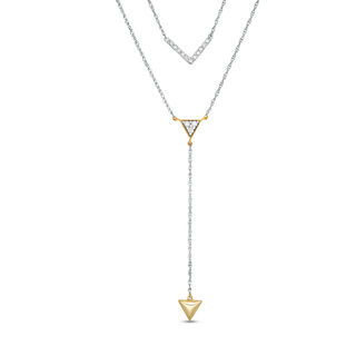 0.115 CT. T.W. Diamond Chevron and Triangle Double Strand "Y" Necklace in Sterling Silver and 10K Gold- 21.5"