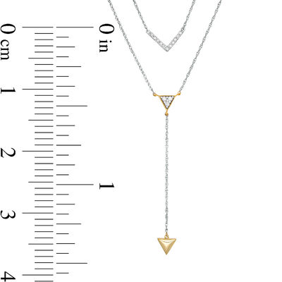 0.115 CT. T.W. Diamond Chevron and Triangle Double Strand "Y" Necklace in Sterling Silver and 10K Gold- 21.5"