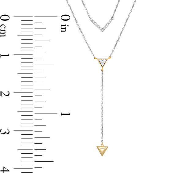 0.115 CT. T.W. Diamond Chevron and Triangle Double Strand "Y" Necklace in Sterling Silver and 10K Gold- 21.5"