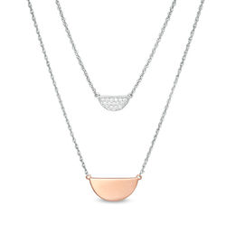 0.145 CT. T.W. Diamond Half Circle Double Strand Necklace in Sterling Silver and 10K Rose Gold - 20&quot;