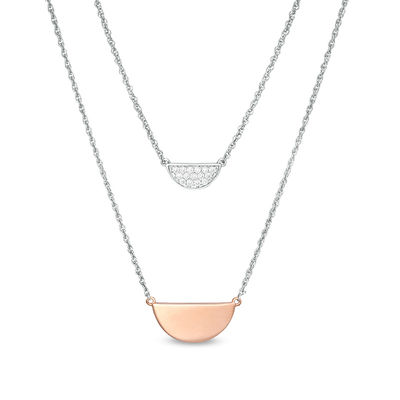 0.145 CT. T.W. Diamond Half Circle Double Strand Necklace in Sterling Silver and 10K Rose Gold - 20"