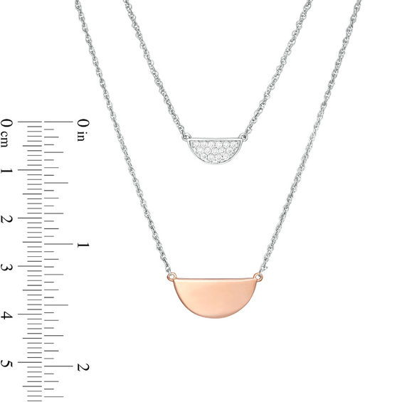 0.145 CT. T.W. Diamond Half Circle Double Strand Necklace in Sterling Silver and 10K Rose Gold - 20"