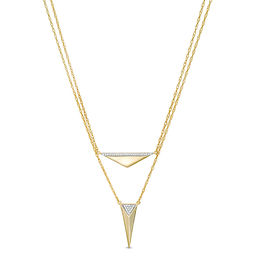 0.085 CT. T.W. Diamond Triangle Double Strand Necklace in 10K Gold - 20&quot;
