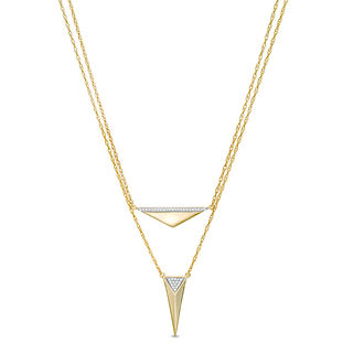 0.085 CT. T.W. Diamond Triangle Double Strand Necklace in 10K Gold - 20"