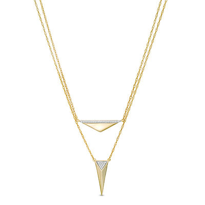 0.085 CT. T.W. Diamond Triangle Double Strand Necklace in 10K Gold - 20"