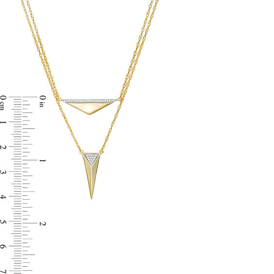 0.085 CT. T.W. Diamond Triangle Double Strand Necklace in 10K Gold - 20"