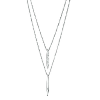 0.115 CT. T.W. Diamond Linear Bar Double Strand Necklace in Sterling Silver - 20"