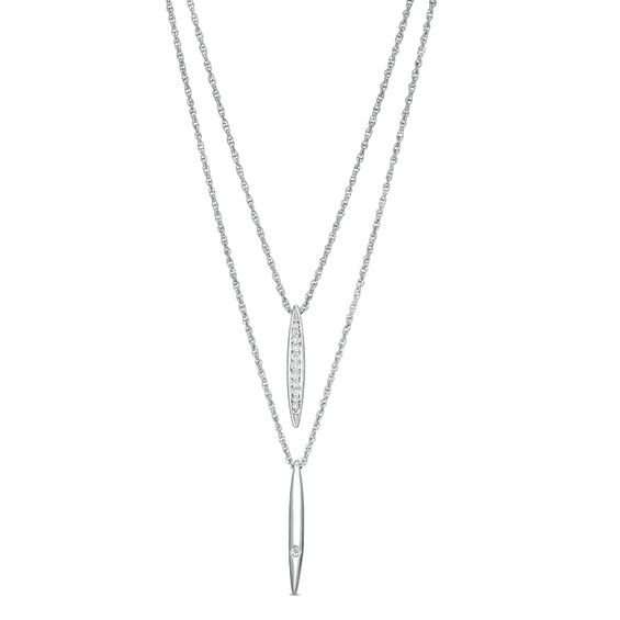 0.115 CT. T.W. Diamond Linear Bar Double Strand Necklace in Sterling Silver - 20"