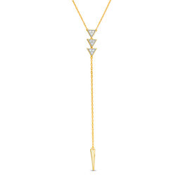 0.085 CT. T.W. Diamond Triple Triangle &quot;Y&quot; Necklace in 10K Gold - 19.75&quot;