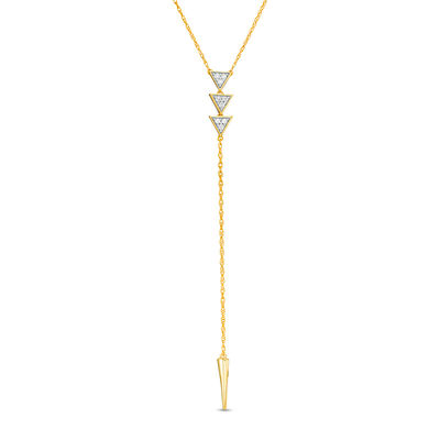 0.085 CT. T.W. Diamond Triple Triangle "Y" Necklace in 10K Gold - 19.75"