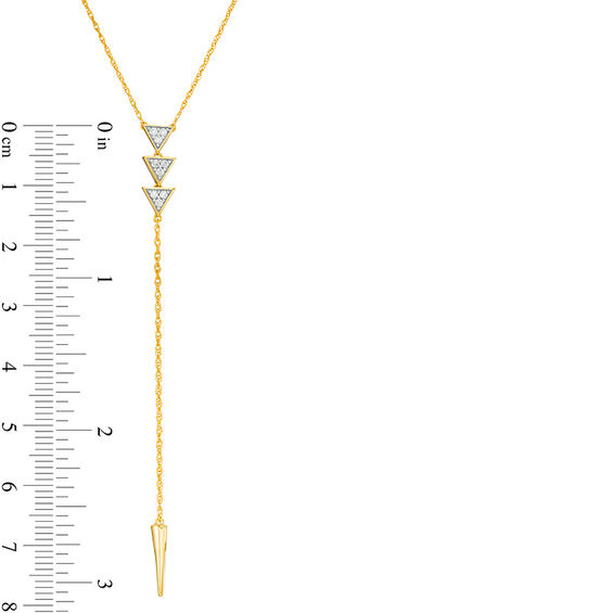 0.085 CT. T.W. Diamond Triple Triangle "Y" Necklace in 10K Gold - 19.75"