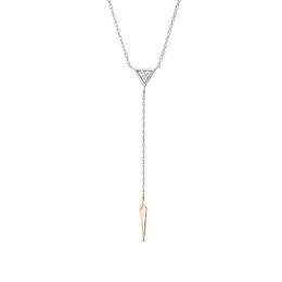 0.065 CT. T.W. Diamond Triangle &quot;Y&quot; Necklace in Sterling Silver and 10K Gold - 19&quot;
