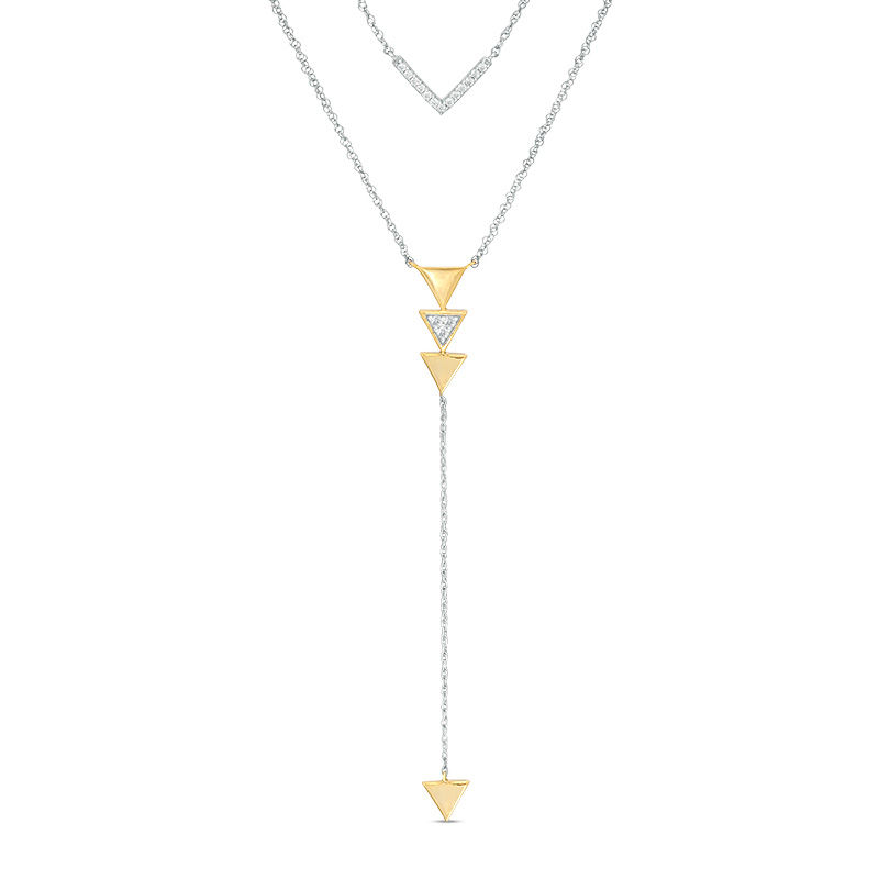 0.115 CT. T.W. Diamond Chevron and Triangle Double Strand "Y" Necklace in Sterling Silver and 10K Gold - 21.5"|Peoples Jewellers