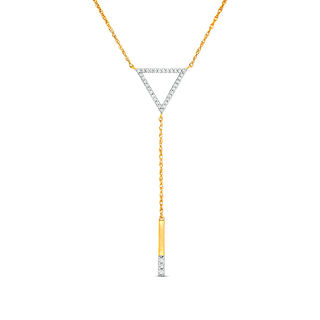 0.18 CT. T.W. Diamond Triangle Outline "Y" Necklace in 10K Gold - 19"