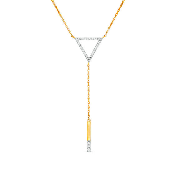 0.18 CT. T.W. Diamond Triangle Outline "Y" Necklace in 10K Gold - 19"