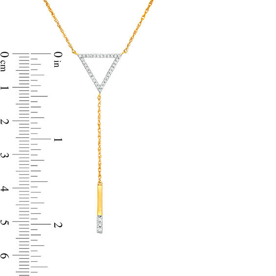 0.18 CT. T.W. Diamond Triangle Outline "Y" Necklace in 10K Gold - 19"