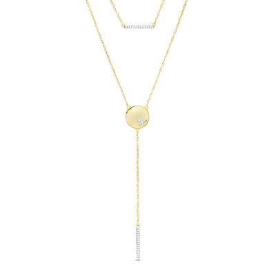 0.085 CT. T.W. Diamond Bar and Disc with Star Double Strand Necklace in 10K Gold - 22"